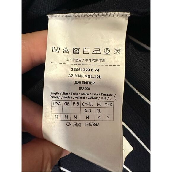 MaxMara Striped Boxy Top Navy White Short Sleeve Geometric Pattern Size M - Picture 6 of 8